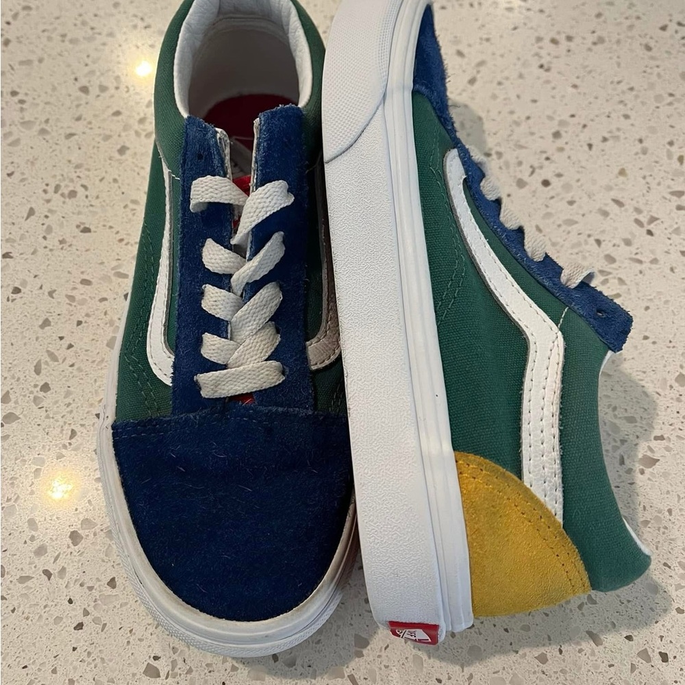 Vans Kids Sneakers in Green, Blue, and Yellow Sz 2.5